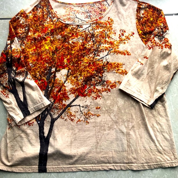 Fall Trees Top. 3/4 sleeve, scoop neck. Halloween-Thanksgiving - Picture 2 of 5